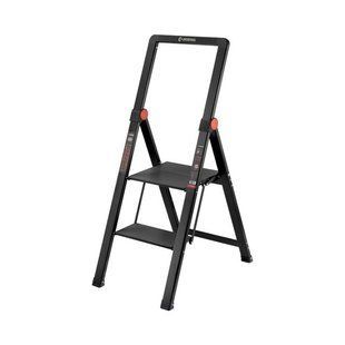 Стремянка алюминиевая "Black Slim", 2 ступени, высота верхней ступени 456мм, 150 кг, STORM INTERTOOL LT-5002 LT-5002 фото