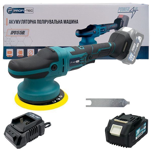Акумуляторна ексцентрикова полірувальна машина PROFI-TEC DPO1515BL POWERLine (1&times;4.0 А/год, ЗП) 006601 фото
