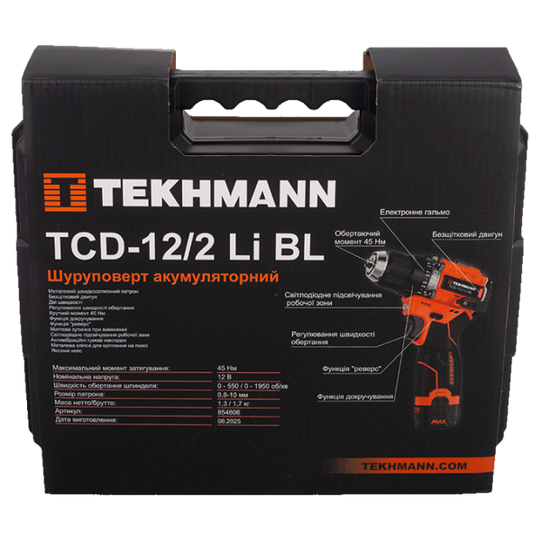 Акумуляторний шуруповерт Tekhmann TCD-12/2 Li BL 854606 фото