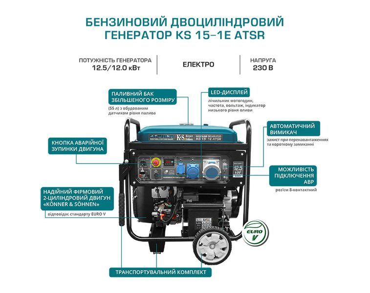 Бензиновий генератор Konner&Sohnen KS 15-1E ATSR E000002724 фото