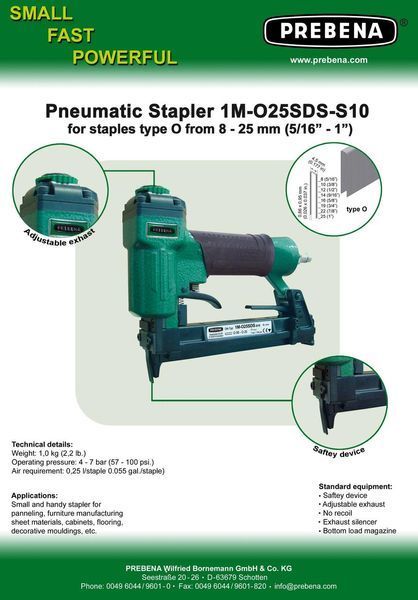 Пневмопистолет скобозабивной каркасный Prebena 1M-O25SDS-S10 1m-O-25 фото