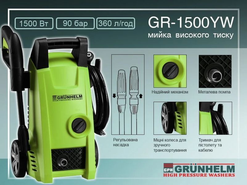 Мийка високого тиску Grunhelm GR-1500 YW 74325 фото