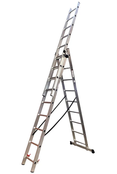 Лестница алюминиевая трёхсекционная GTM KME309 (3x9 ступенек 2.45-5.69 м) 39946 фото
