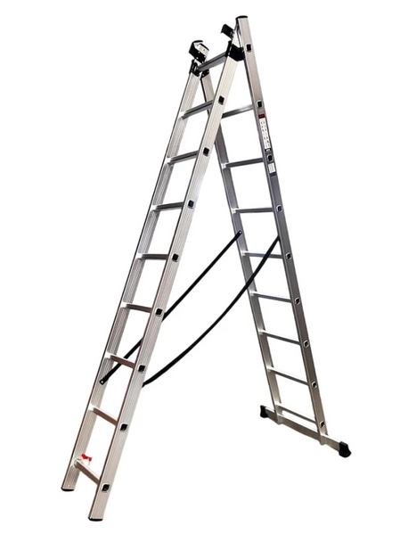 Лестница алюминиевая трёхсекционная GTM KME309 (3x9 ступенек 2.45-5.69 м) 39946 фото
