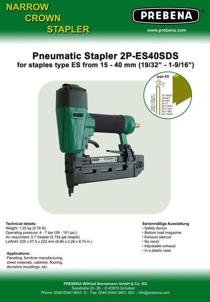 PREBENA 2P-ES40SDS каркасный скобозабивной пневмопистолет 2p-ES-40SDS фото
