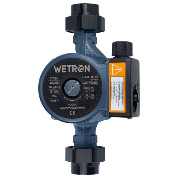 Насос циркуляційний 65Вт Hmax 4м Qmax 63л/хв &Oslash;1 1/2" 180мм + гайки &Oslash;1" WETRON (774512) 774512 фото