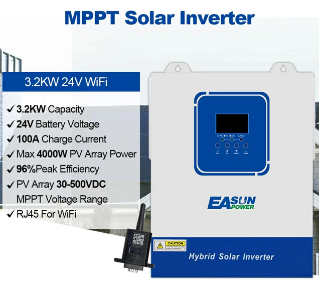 Гібридний сонячний інвертор EASUN POWER 3.2kW 24V ISolar-SMG-II-3.2KW-24V (3200VA/3200W, Max CH 100, AC 60) Wi-Fi WMS-0012555 фото