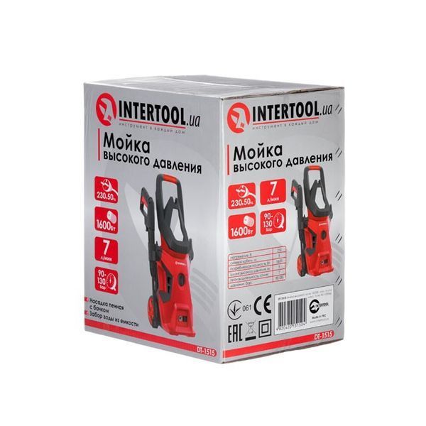 Мийка високого тиску 1600Вт, ном. 6 л/хв, макс. 7 л/хв, 90-130бар INTERTOOL DT-1515 DT-1515 фото