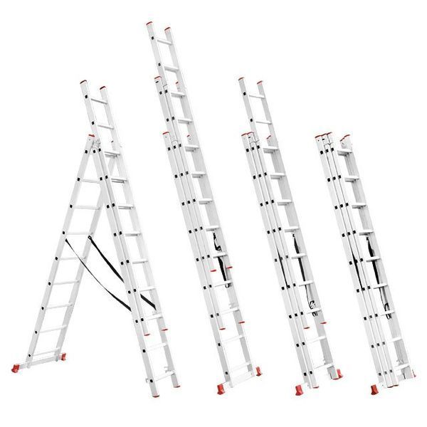 Лестница алюминиевая 3-х секционная универсальная раскладная INTERTOOL LT-0309 LT-0309 фото