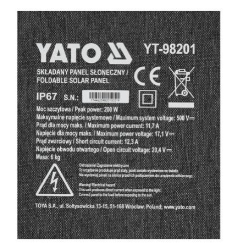 Сложная солнечная панель YATO YT-98201 YT-98201 фото