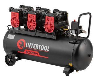 Компрессор безмасляный INTERTOOL PT-0039 (100 л, 3х1.5 кВт, 220 В, 8 атм, 600 л/мин) PT-0039 фото