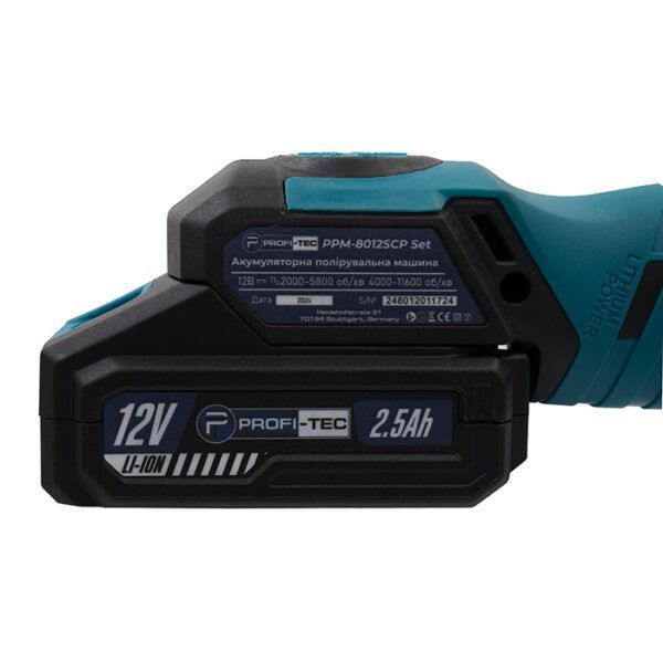 Акумуляторна ексцентрикова полірувальна машина PROFI-TEC PPM-8012SCP Set (1&times;2.5 А/год, ЗП) 006070 фото