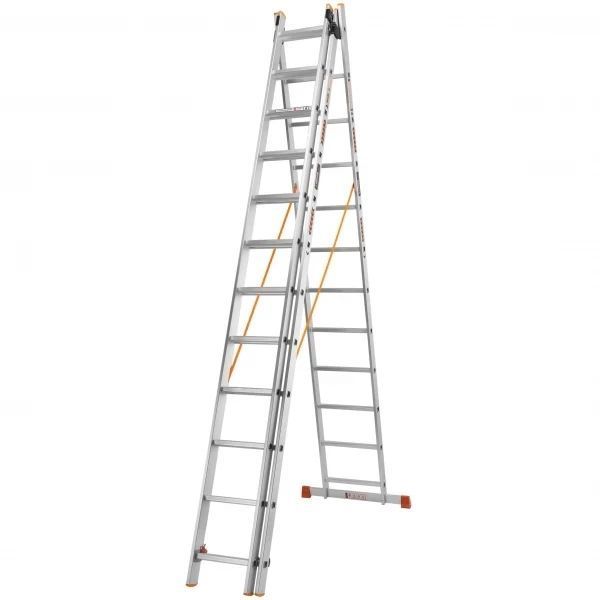 Драбина алюмінієва 3-х секційна Квітка LADDER PRO (3х10 ступенів) (160-9007) 160-9007 фото