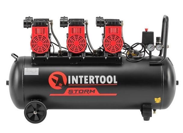 Компрессор безмасляный INTERTOOL PT-0039 (100 л, 3х1.5 кВт, 220 В, 8 атм, 600 л/мин) PT-0039 фото