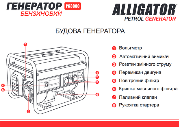 Генератор бензиновый Alligator PG3900 (3,0 кВт) PG3900 фото