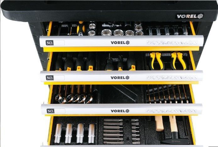 Инструментальная тележка Vorel на колесах 770Х458Х901мм (з 6 шуфлядами та инструментами 177 ШТ CRV) v58540 фото
