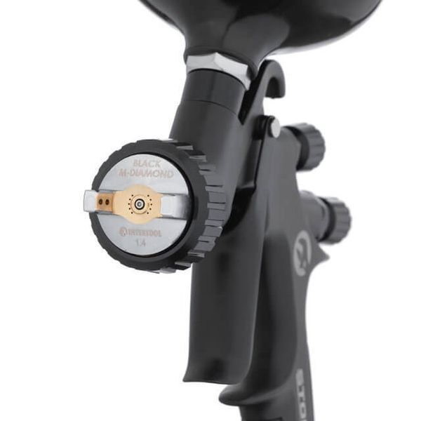 Пневматичний краскопульт HVLP BLACK M-DIAMOND професійний, форсунка 1.4 мм, верхній пластиковий бачок PT-0164 фото