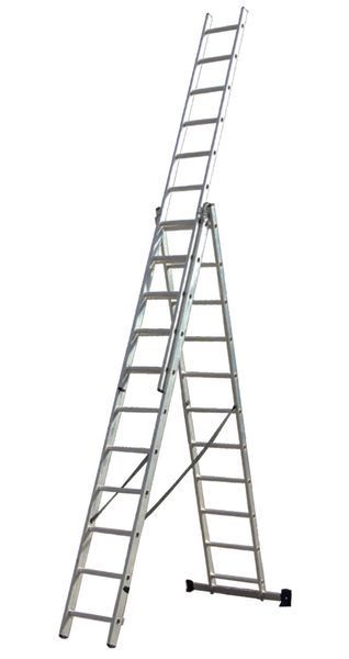 Драбина алюмінієва 3-х секційна Квітка LADDER PRO (3х11 ступенів) (160-9008) 160-9008 фото