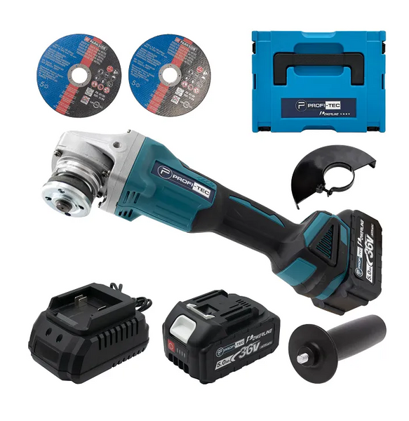 Аккумуляторная болгарка PROFI-TEC DGA36BL POWERLine (2 х 5.0 Ач, зарядное устройство) 004972 фото