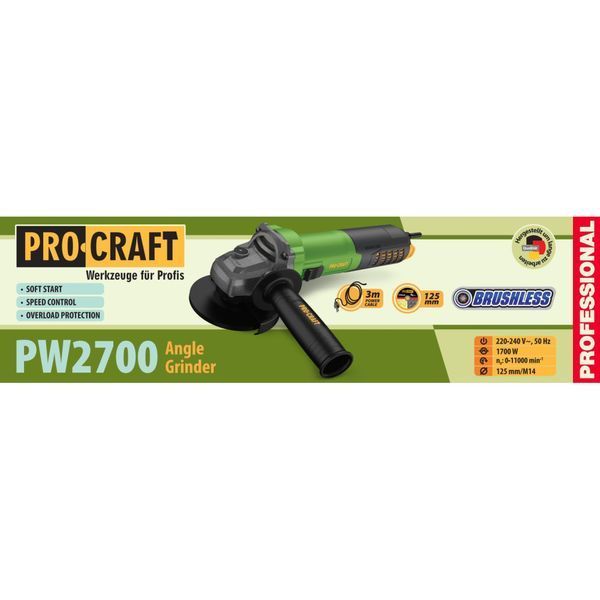 Болгарка (КШМ) безщіткова Procraft PW2700 (125 мм) 027001 фото