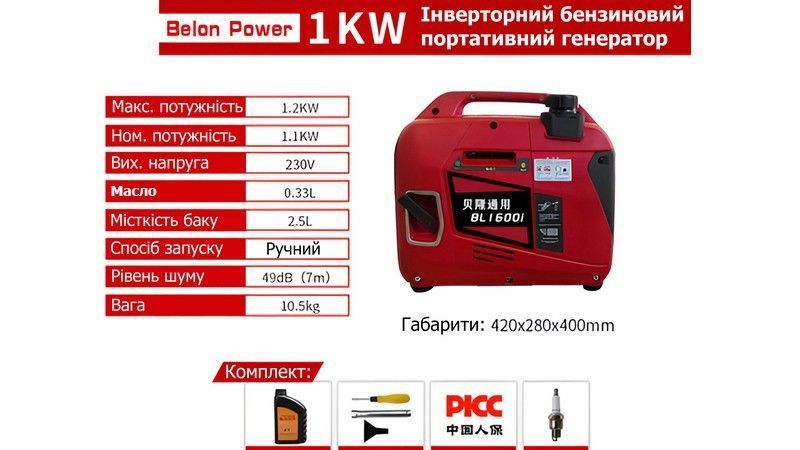 Инверторный бензиновый генератор Belon Power 1200W 230V (19175) b19175 фото