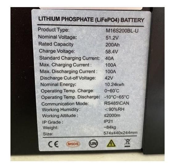 Акумуляторна батарея LiFePO4 51.2V 200 Ah M16S200BL-U фото