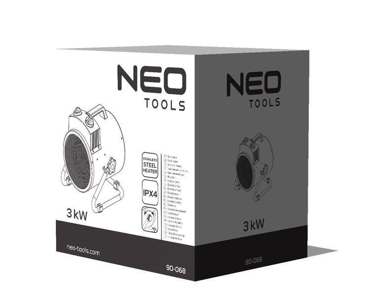 Тепловая пушка электрическая Neo Tools 90-068 (3кВт, 80м кв, 354м куб/час) 90-068 фото