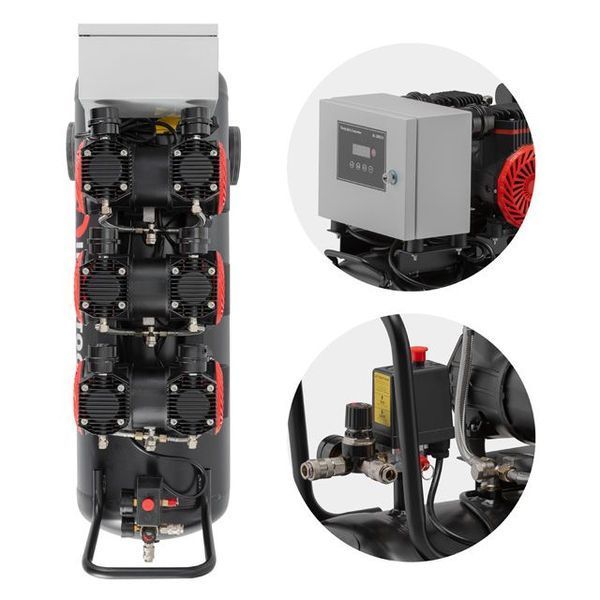 Компрессор безмасляный INTERTOOL PT-0041 (100 л, 3х1.5 кВт, 220 В, 8 атм, 750 л/мин) PT-0041 фото
