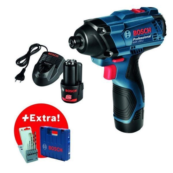 Набір акумуляторних інструментів Bosch GDR 120-Li Professional + Набір з 5 HSS-G свердл 0.601.9F0.005 фото