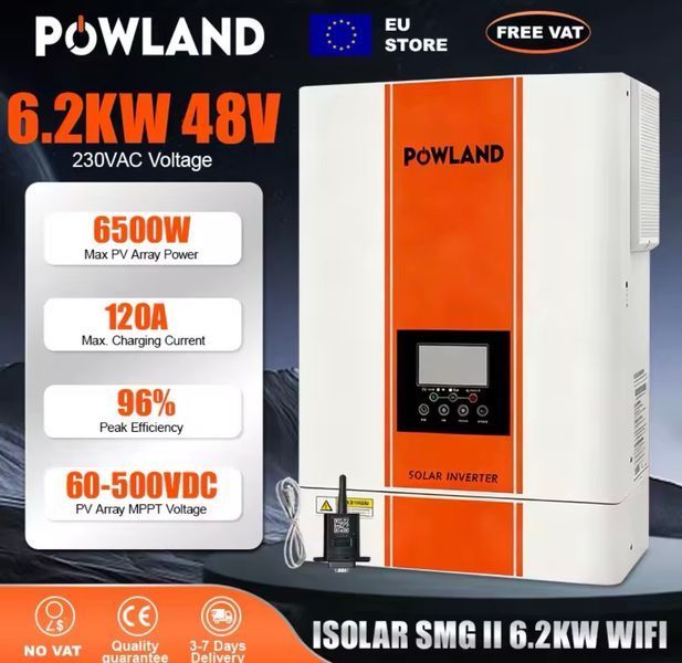 Гібридний інвертор POWLAND ISolar-SMG-II 6.2KW, 48V, Wi‑Fi ISolar-SMG-II-6.2KW-48V Wi-Fi фото