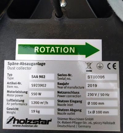 Стружкопылесос Holzstar SAA 902 5923902 фото