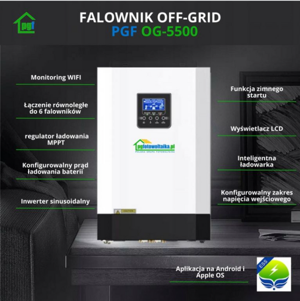Солнечный фотоэлектрический инвертор OFF-GRID PGF OG-5500 MPPT 5.5KW + WiFi OG-5500 фото