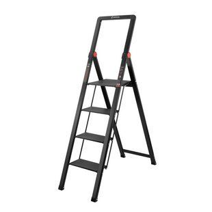 Стремянка алюминиевая "Black Slim", 4 ступени, высота верхней ступени 912 мм, 150 кг, STORM INTERTOOL LT-5004 LT-5004 фото