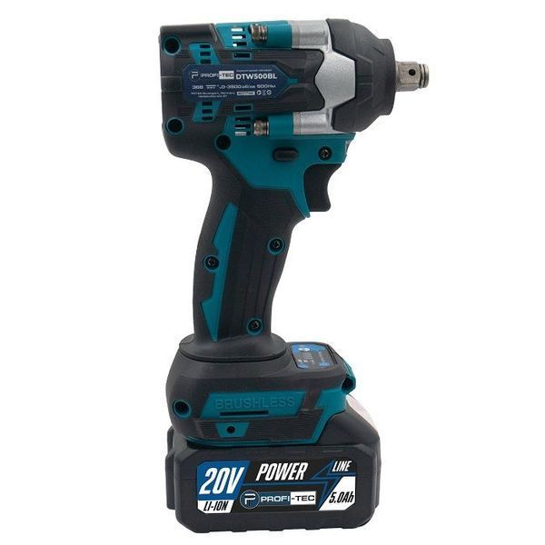 Акумуляторний ударний гайковерт PROFI-TEC DTW500BL 20V PLUS (2 х PT2050MP 4.0Аг, ЗП) 006321 фото