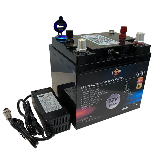 Акумулятор LogicPower LiFePO4 універсальний із зарядним пристроєм 12V (12,8V) - 50 Ah (640Wh) (BMS 50A/25А) пластик 20918 фото