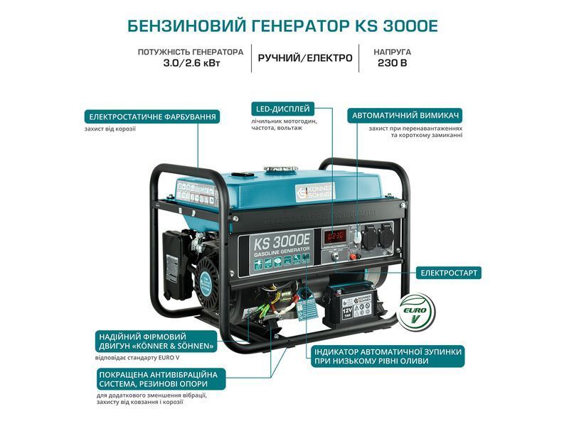Бензиновый генератор Konner&Sohnen KS 3000E (2,6 кВт) 000000003 фото