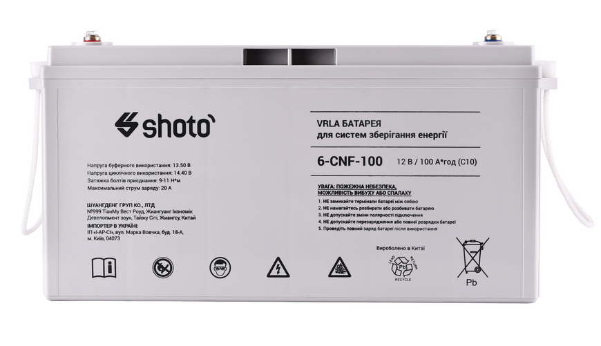 Акумуляторна батарея SHOTO 6CNF-100 (12V, 100Ah, GEL-CARBON) 6CNF-100 фото