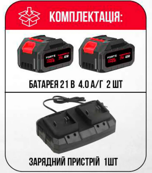 Пила ланцюгова акумуляторна Forte CS-40B (2 АКБ 4Аг, ЗП) 150524 фото