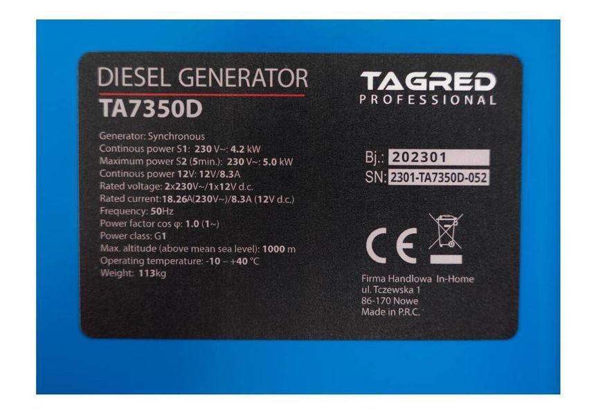 Дизельний генератор TAGRED TA7350D TA7350D фото