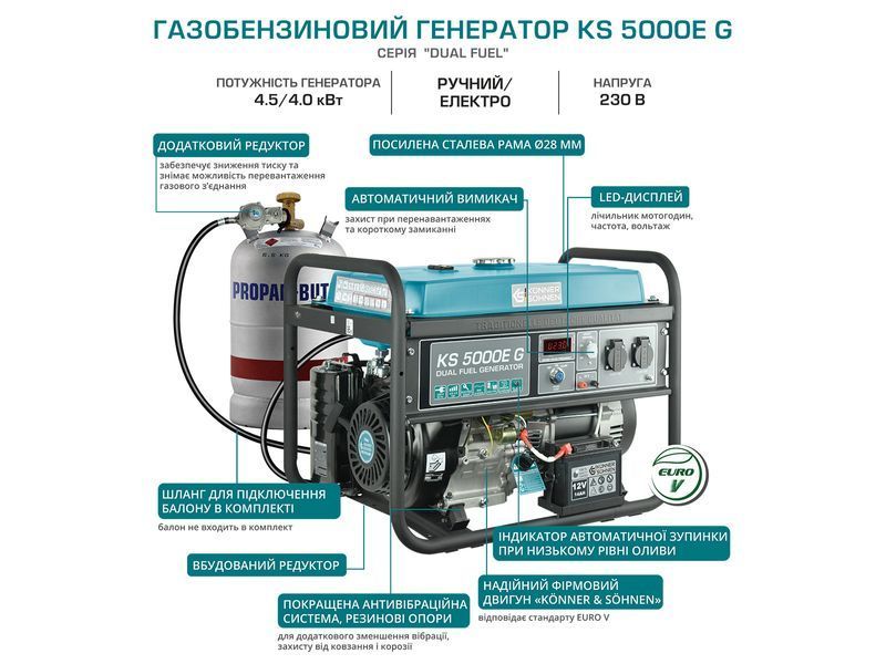 Газобензиновий генератор Konner&Sohnen KS 5000E G 000004365 фото